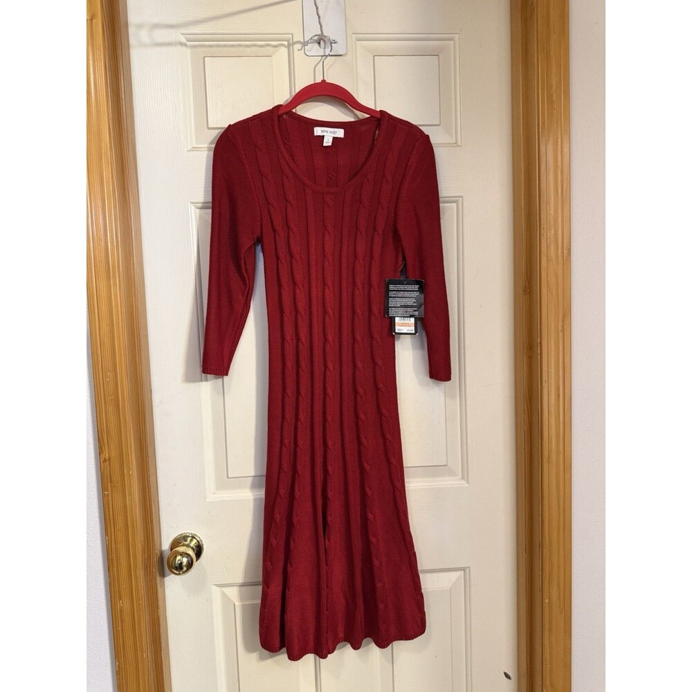 Nine West Red Cable Knit Sweater Dress Small NWT Midi